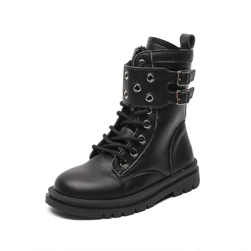 Kids Boots for Girls 2023 Autumn New British Style Soft Leather Cotton Boots