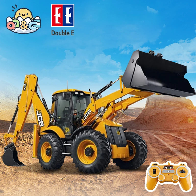 DOUBLE E  RC Backhoe Loader E589 1:20 Excavator Remote Control Car Engineering Vehicle Truck Model Bulldozer Trailer Toy for Boy