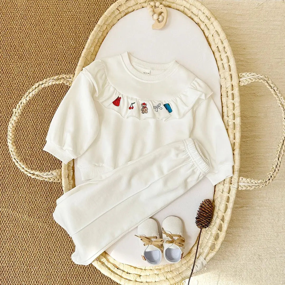 Karen Embroidered Flounce Top Lounge Set