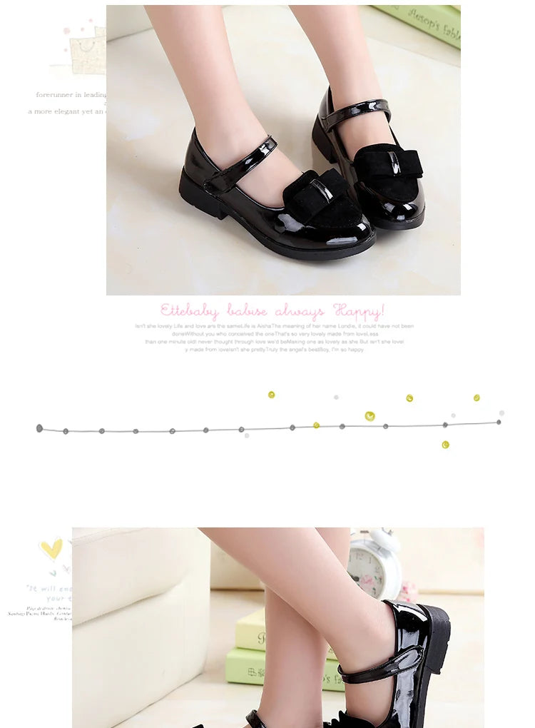 Girl Princess Leather Shoes PU Casual Baby Black Red Girls Fashion Brand Glossy Dance Shoes