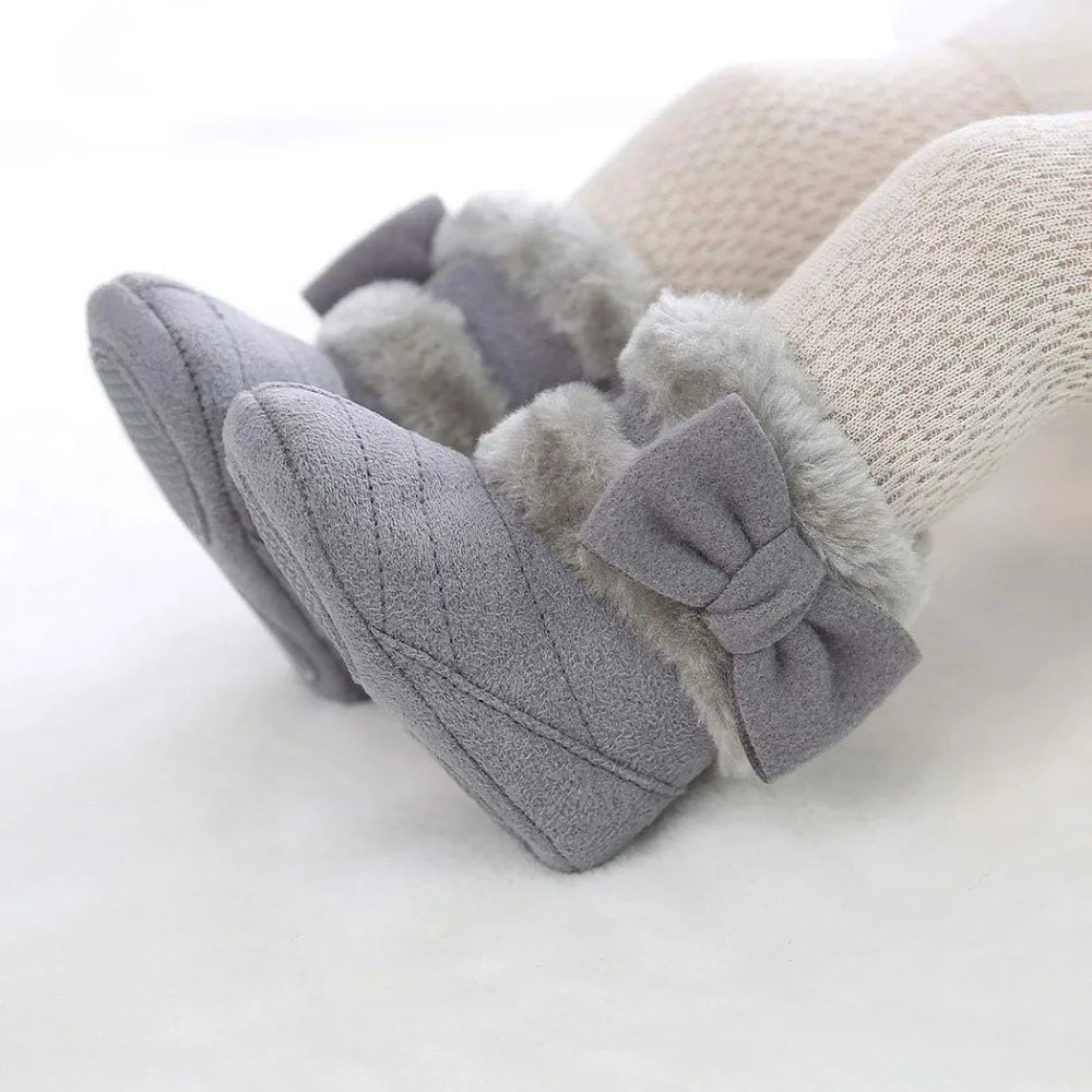 1Pair Baby Boots, Baby Girl Cute Bowknot Snow Boots, Soft Sole, Non-slip, Warm, Winter Padded Newborn Baby Walking Shoes