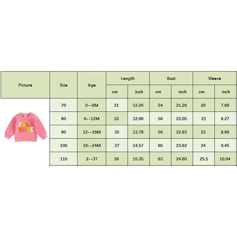 Girls Fall Babe Long Sleeve Embroidery Letters Fall Crewneck Top