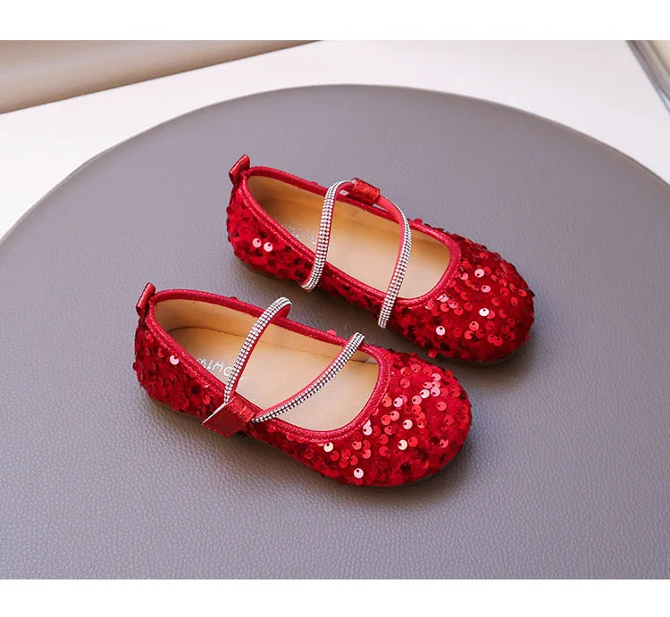 Fashion Girl Shoe 2025autumn New Sequined Princess Shoe Sweet Girl Party Dresses Soft Sole Kid Shoes Women Shoes Designer Shoes