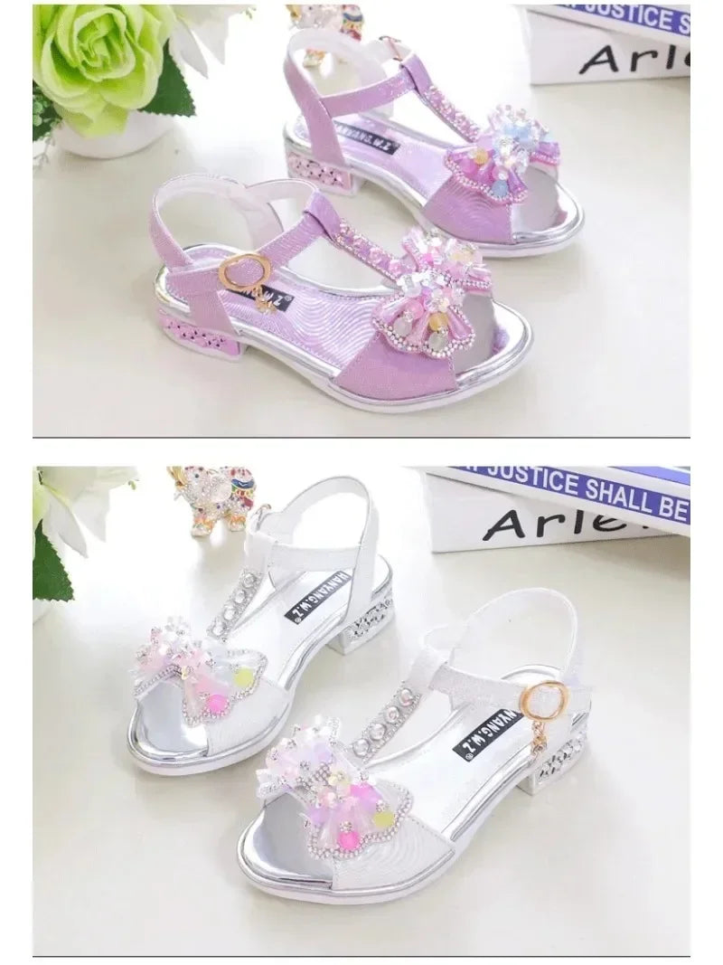 Girls Dance Shoes Non-slip Soft Sole 2025 Summer New Kids Princess Shoes T-strap Open Toes Children Sandals Sweet Bows Non-slip