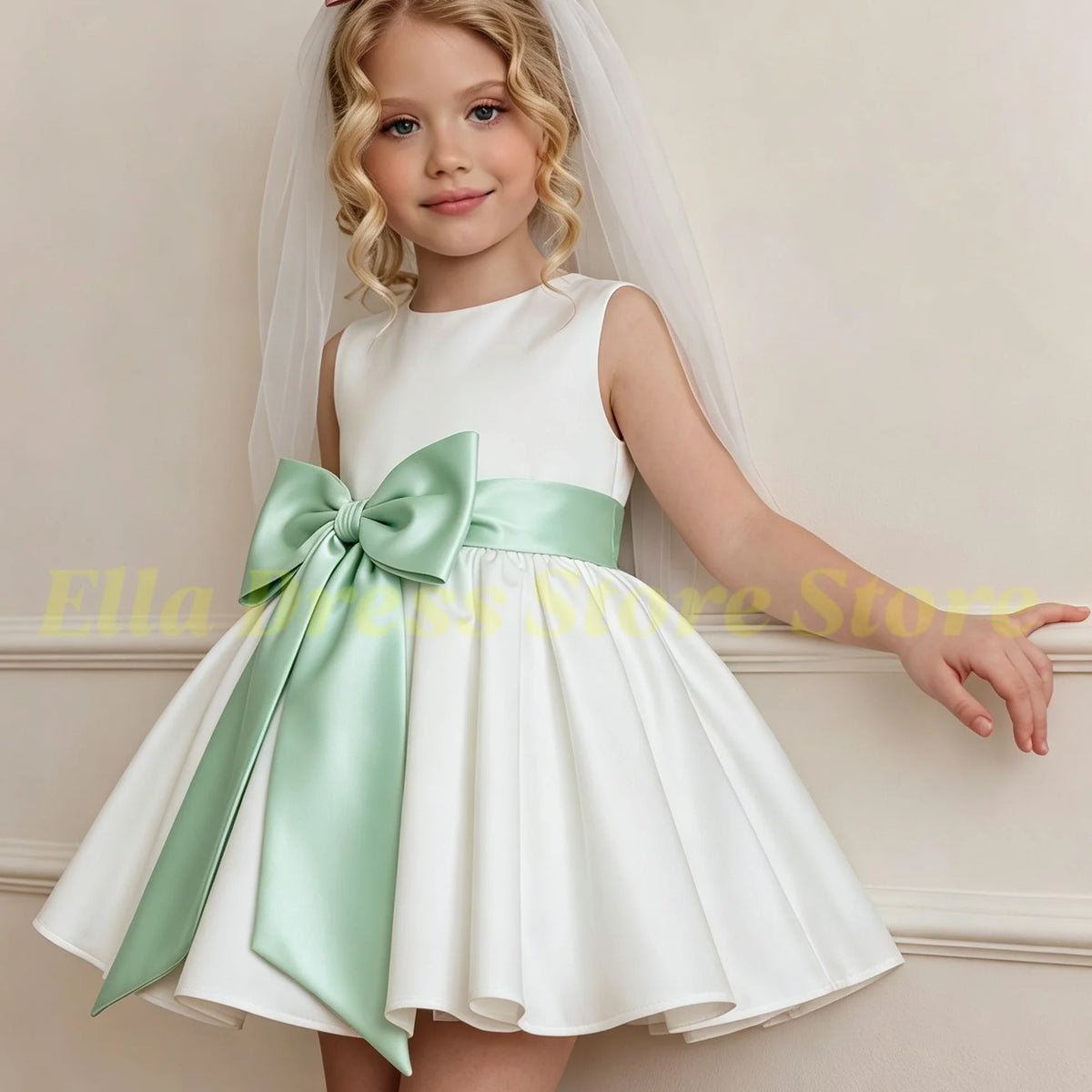 Wholesale Baby Flower Girl Dress with Bows Children Birthday Tribute Silk Satin Formal Vestidos Black Pink Kids Sleeveless Dress