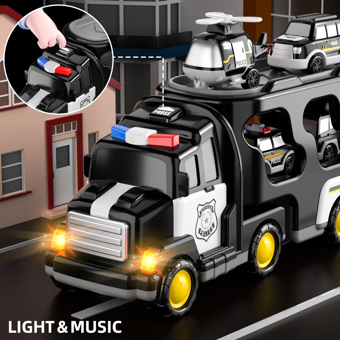 Police Truck Toy Set for Kids - 5 in 1 Truck and Cars
