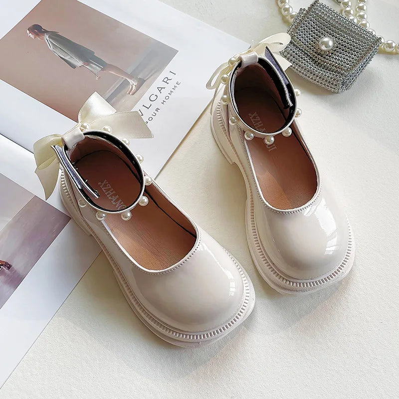 Small Pearl Leather Shoes for Girls, Soft Soles for Children