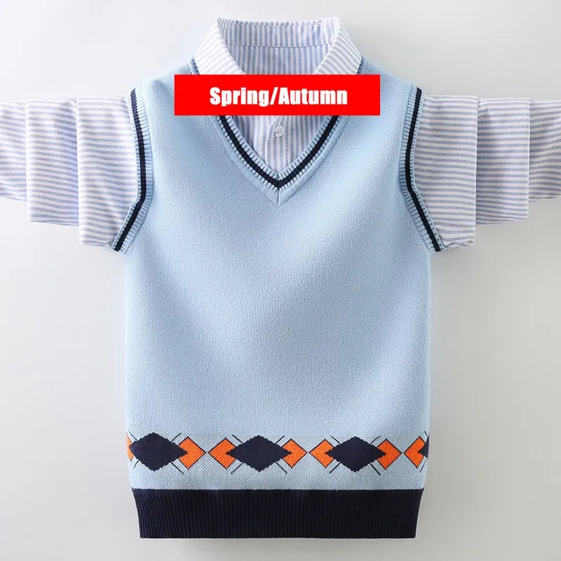 Andres Uniform Turn Collar Vest Sweater - GuGuTon baby store - Baby Fashion - Toddlers Outfits - Babies Outfits - Toddler Clothes - Kids Clothing - Newborn Clothes - Newborn Wear - Kids Wear - Trending Clothes - Trending Outfits - Fall Fashion - Winter Fashion - Girls Clothes - Boys Clothes - Babies Wear - Kids Accessories - KidsWear - Summer Clothes - Summer Fashion - Summer Trend - Falls Sweaters - Tops - Bottom - Jeans - Blouse - Dresses - Newborn Dresses - Toys