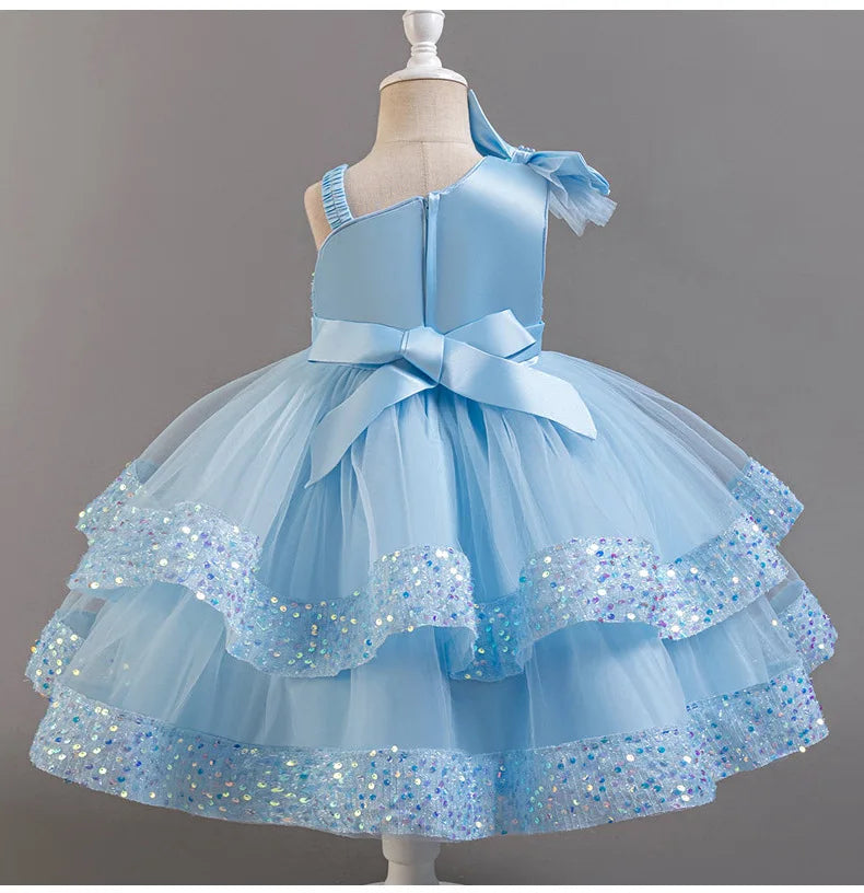 New Girl Dress Sequin Dresses Exquisite Simple Summer Skirt Fashion Evening Dress One Year Old Banquet Retro Princess Dress 2025