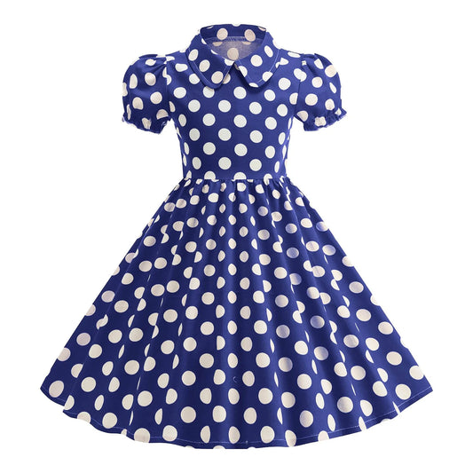 Girls' Dress French Short Sleeve Polka Dot Dress Holiday Children'S Summer Dress