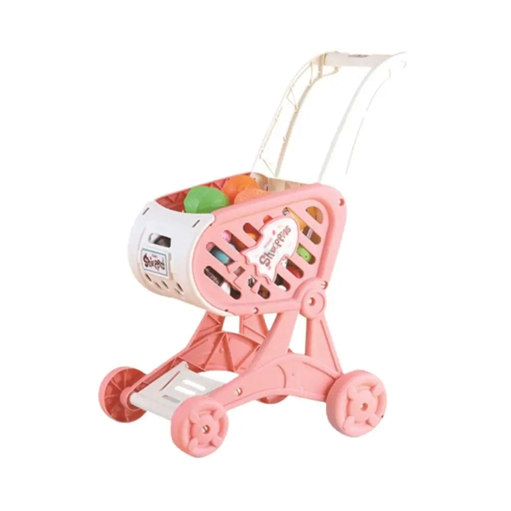 Shopping Cart Toy Baby Small Trolley Children Play House Fruit Cut Music Kitchen Supermarket