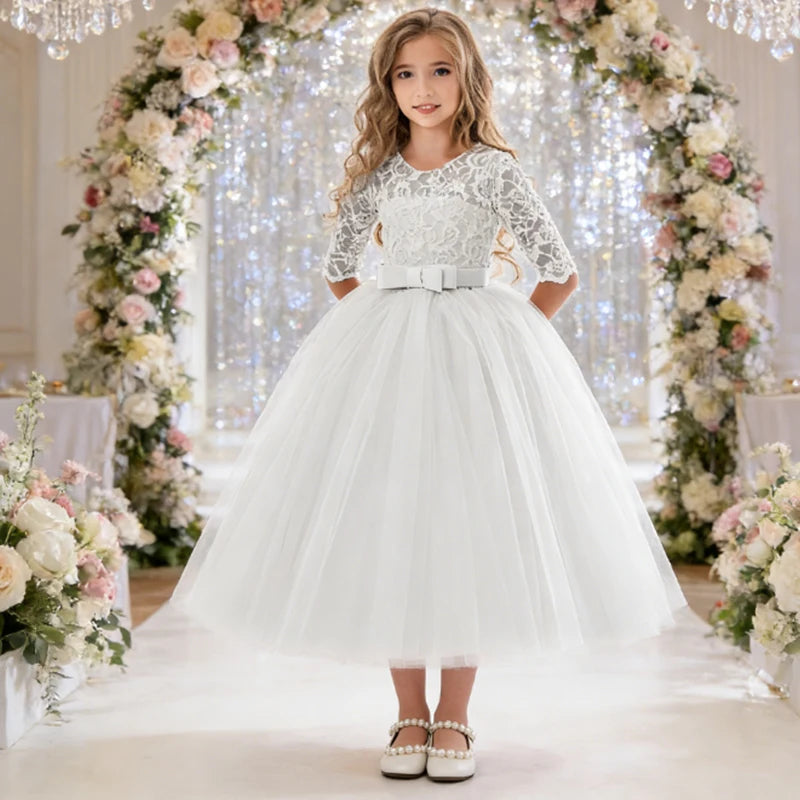 Teenager Girls White Bridesmaid Dresses Wedding Birthday Party Ball Gown