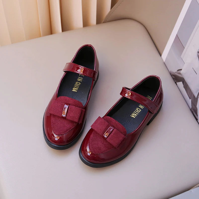 Girl's Leather Shoes Princess Dress Shoes for Kids Big Girls Casual Student Flats 2025 Spring/Autumn New Style Sweet with Bowtie