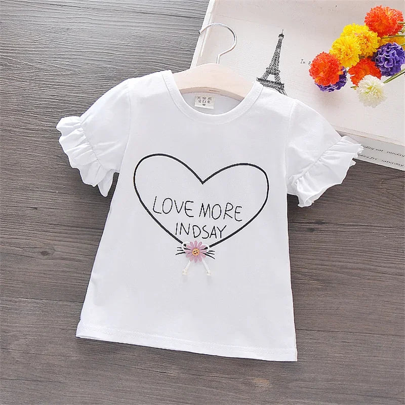 Carla Sleeve Heart Print Kid Clothes Sweet Pullover Casual Children