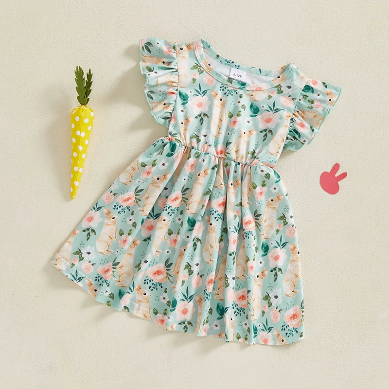 Tess Toddler Girl Easter Dress with Floral Bunny Print