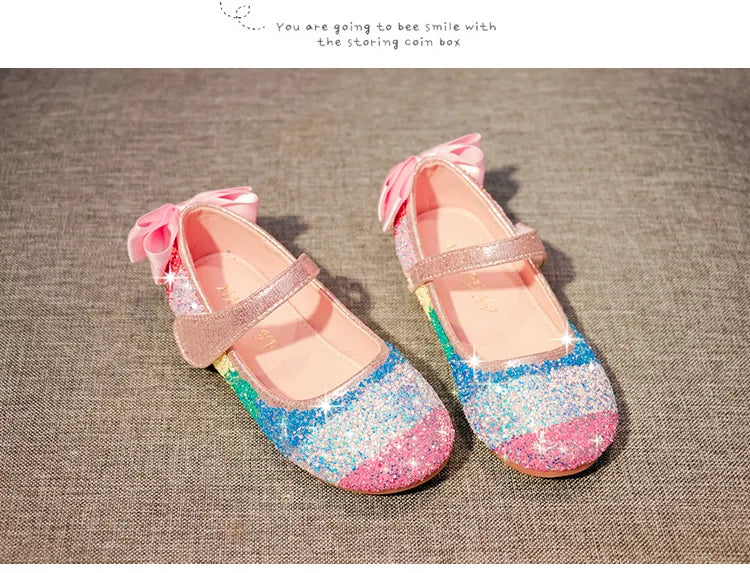 Girl Shoes Spring New Girls Soft Sole Leather Shoes Rainbow Sequins Dress Princess Shoes Kids Shoe Mary Jane Shoe Zapatos Niña