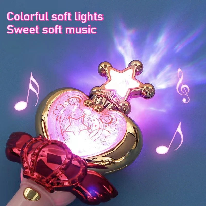 Fairy Magic Wand Glowing Musical Sound Effects Toys Cutie Moon Rod Wand Figure Toys Queen Transformation Wand Stick Girls Gifts