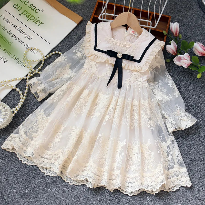 Girls Casual Dresses Girls Long Sleeve Lace Dress Tulle Princess Dress