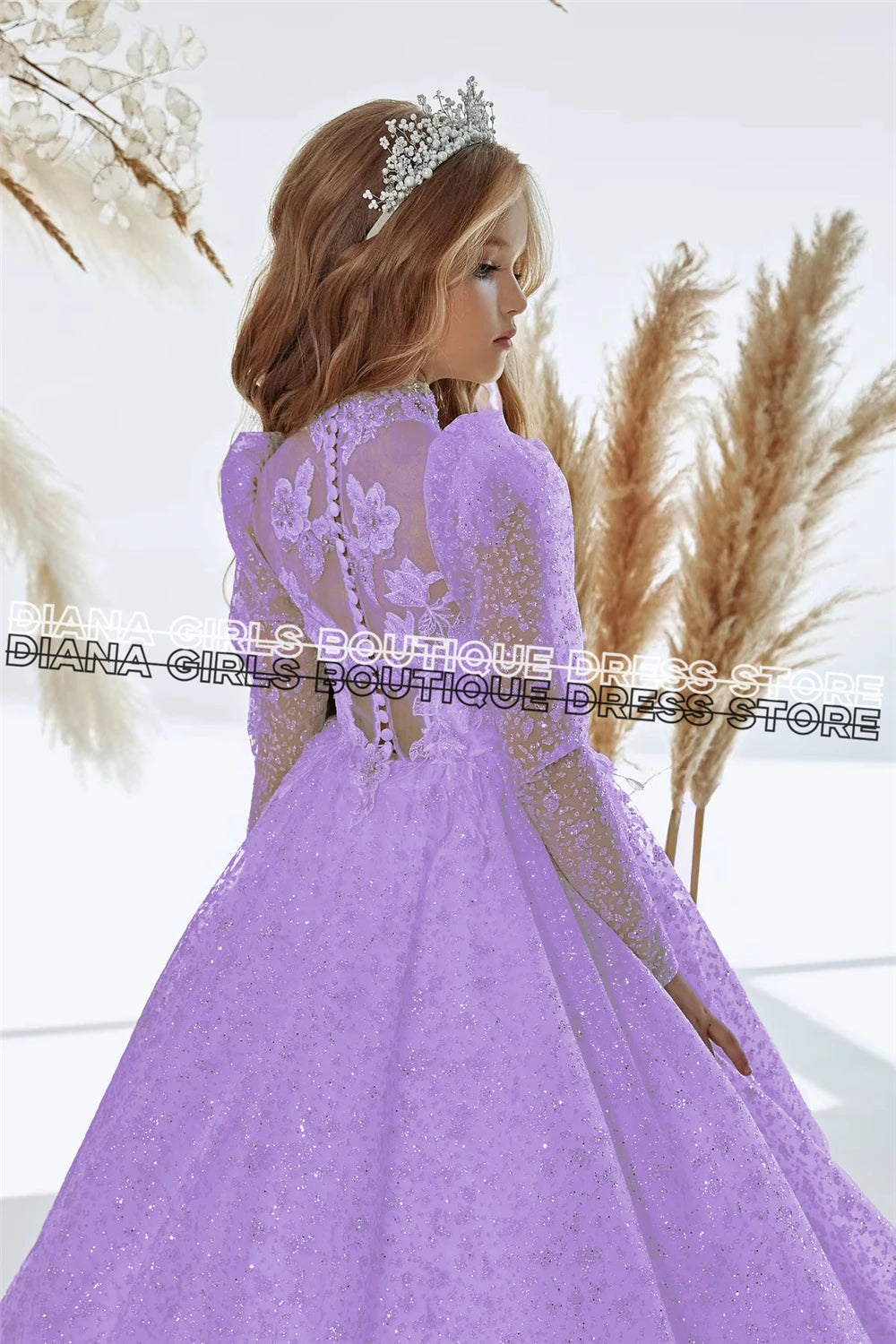 White Elegant Princess Flowers Girl Dress with Belt Lace Embroidery