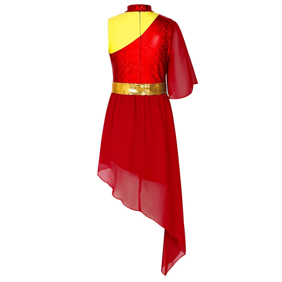 Kids Girls Lyrical Contemporary Worship Liturgical Praise Dance Dress Flare Sleeve Sequin Splice Dress Performance Costume