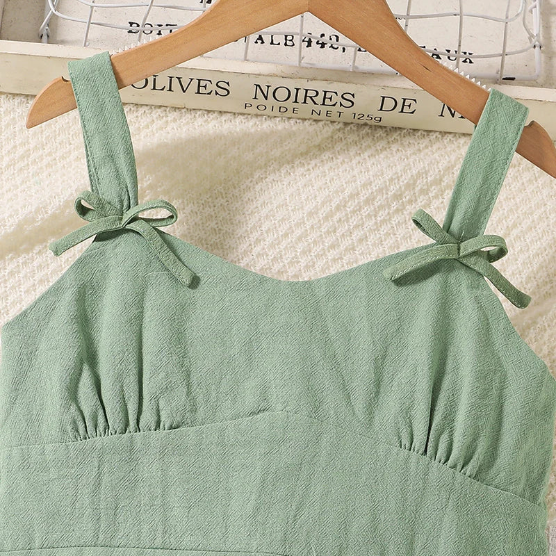 Summer Girl's Dress 8-12 Years Old Cute Bow-Embellished Slip Panel
