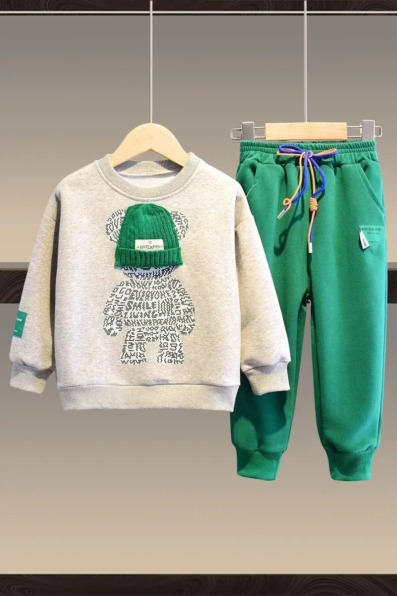 Boy Clothes Set Autumn - Cartoon Bear Top and Pant