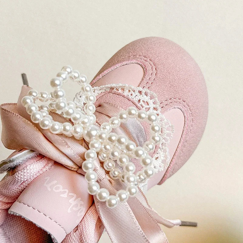 Children Casual Shoes Girls 2025 Spring Autumn New Fashion Korean Style Soft Bottom Anti-slippery Princess Lace Baby Shoes
