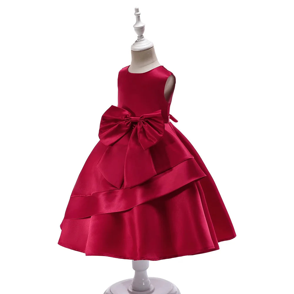 Young Kids Elegant Performance Dress For Teenager Girls Big Bow Princess Dresses