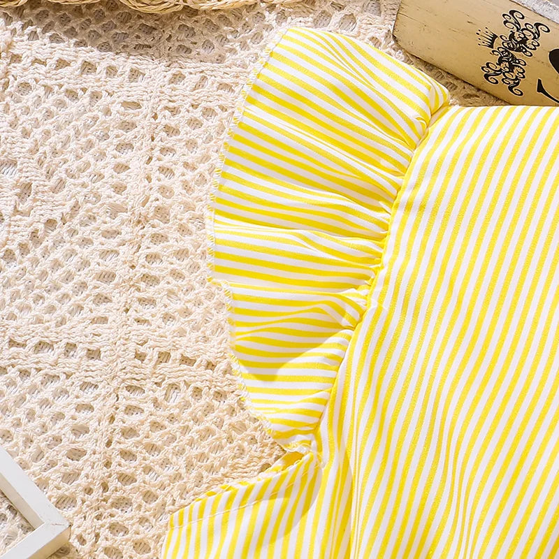 4-7 Years Girl Dress Summer New Stripe Ruffled Sleeveless V-Neck Dress