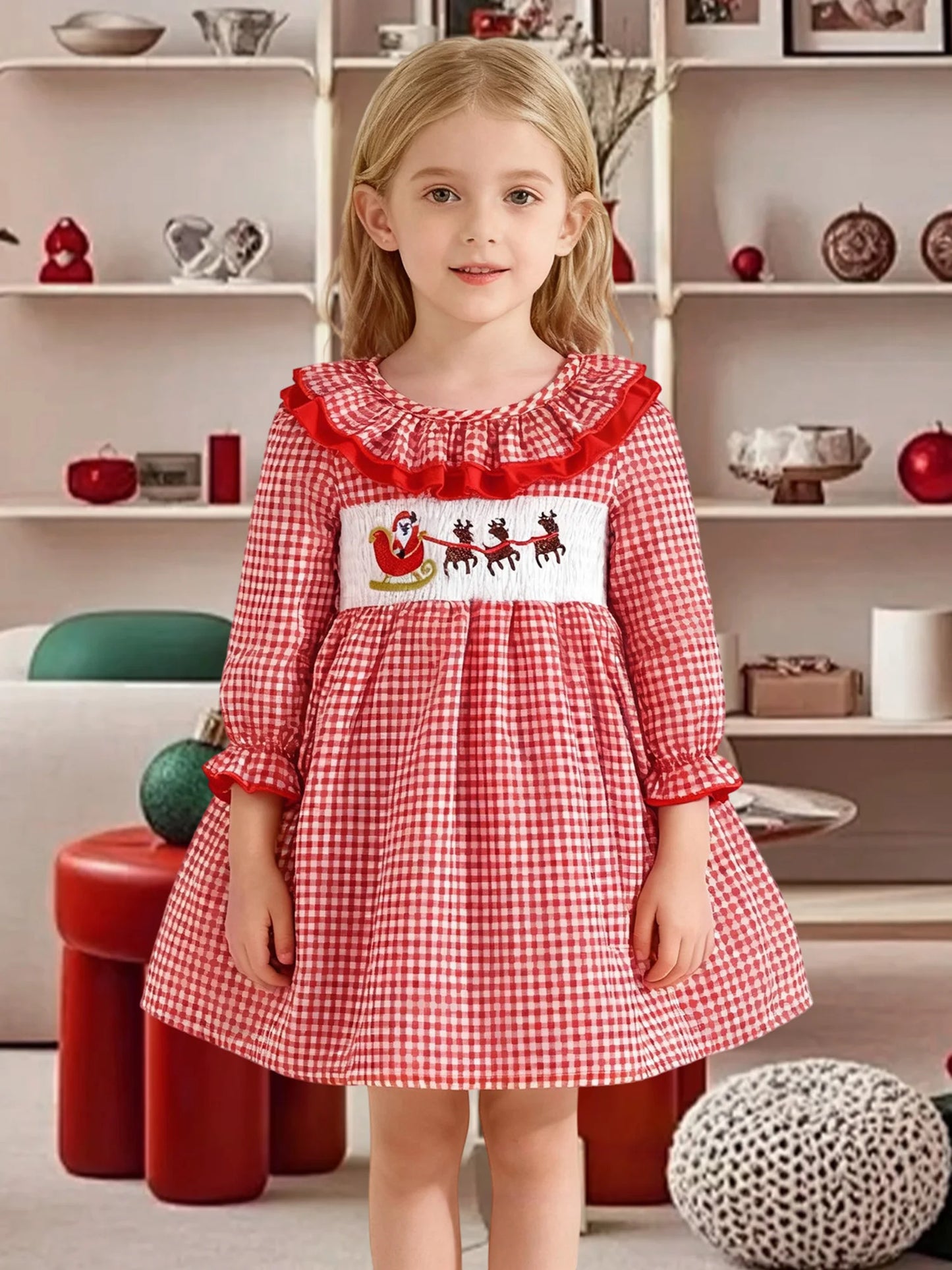 Girls Winter Dress for Celebrations - Long Sleeve Plaid Style