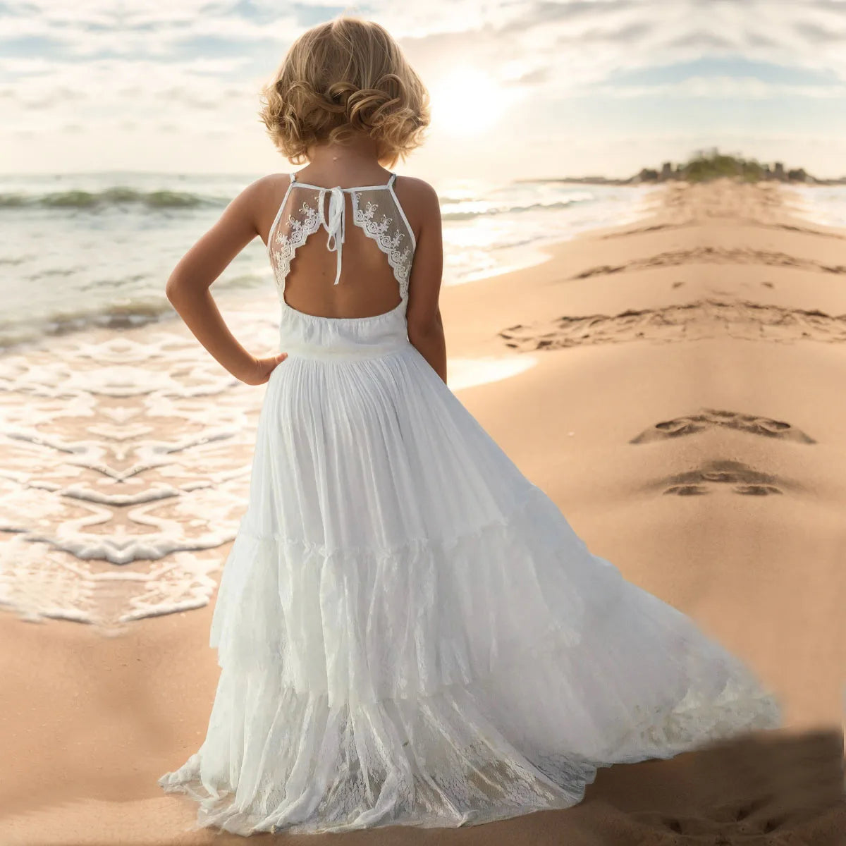 Plus Size Princess Girls Lace Long Dresses Baby Kids Flower Wedding Party