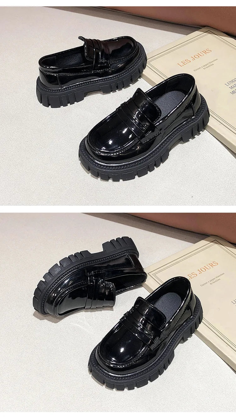 Girls Leather Shoes For School Party Wedding Kids Black Loafers Slip-On Children Flats British Style Elegant Princess Shoes