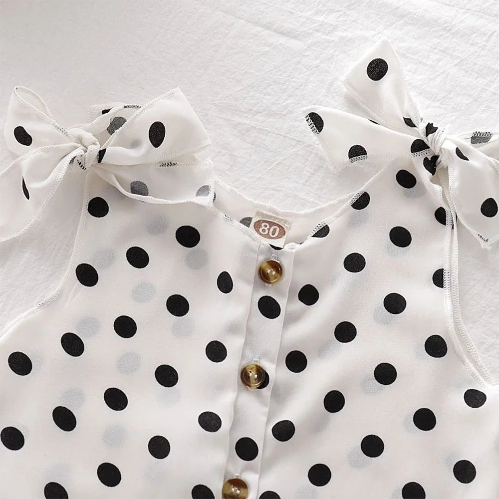 Polka Dot Tie Shoulder Romper