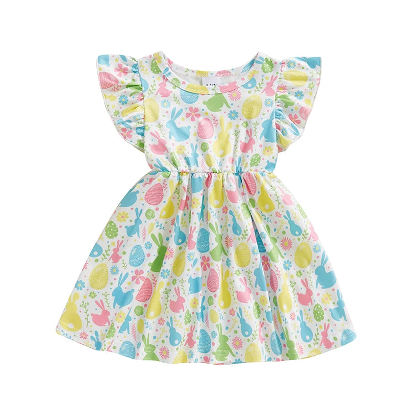 Tess Toddler Girl Easter Dress with Floral Bunny Print