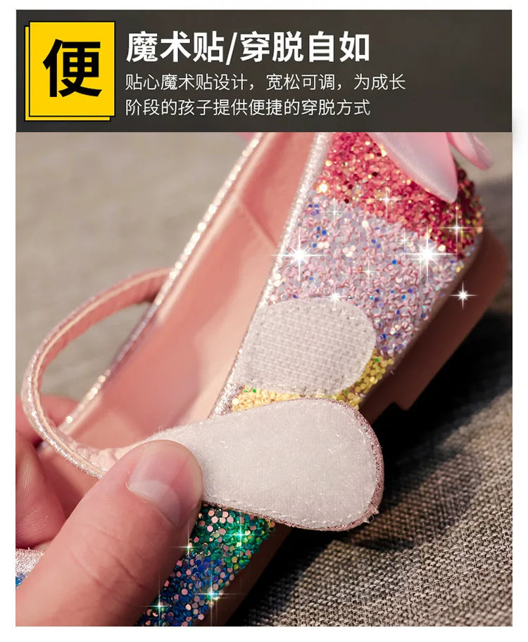 Girl Shoes Spring New Girls Soft Sole Leather Shoes Rainbow Sequins Dress Princess Shoes Kids Shoe Mary Jane Shoe Zapatos Niña