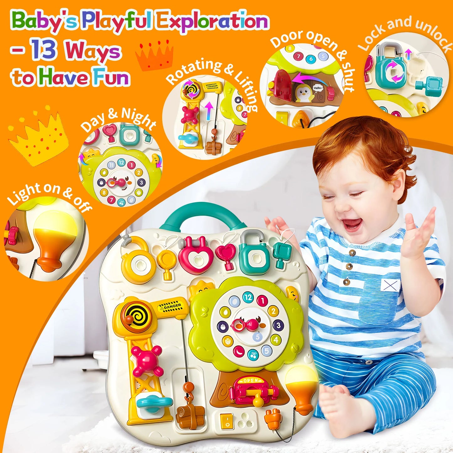 Montessori Busy Board Sensory Toys for Toddlers 1-3 Activity Music & LED Light Up Montessori Toys for 2+ Year OldTravel Toys for 2 Year Old Boys Girls