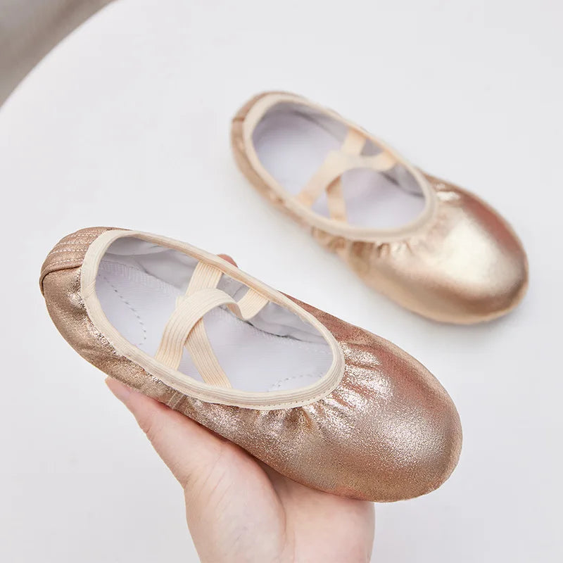 Girl Ballet Shoes Glitter Split-Sole Dance Slippers Toddler Kids Practice Shoes Flats Soft Lightweight  Elastic Laces Colorful