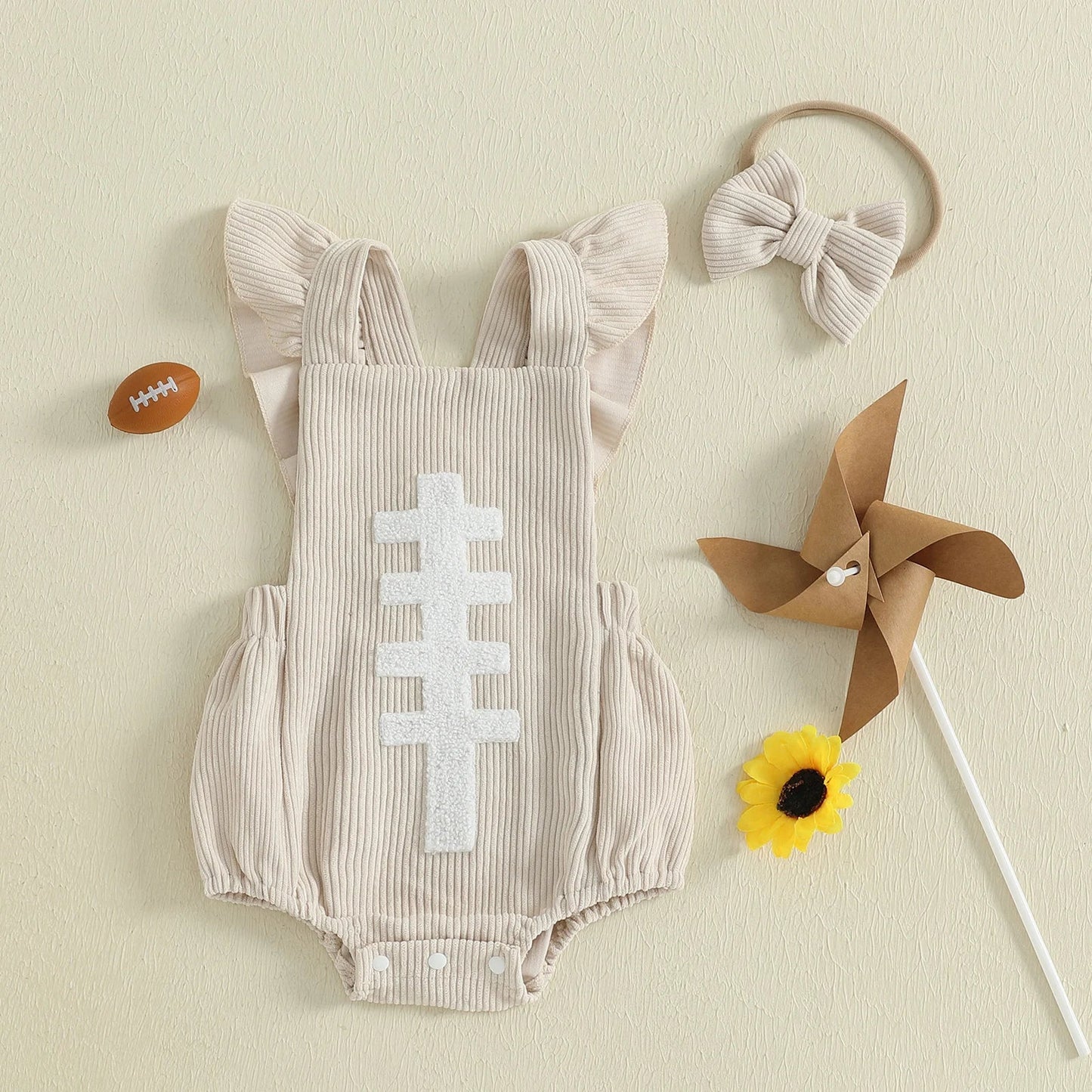 Football Embroidery Bodysuit Set