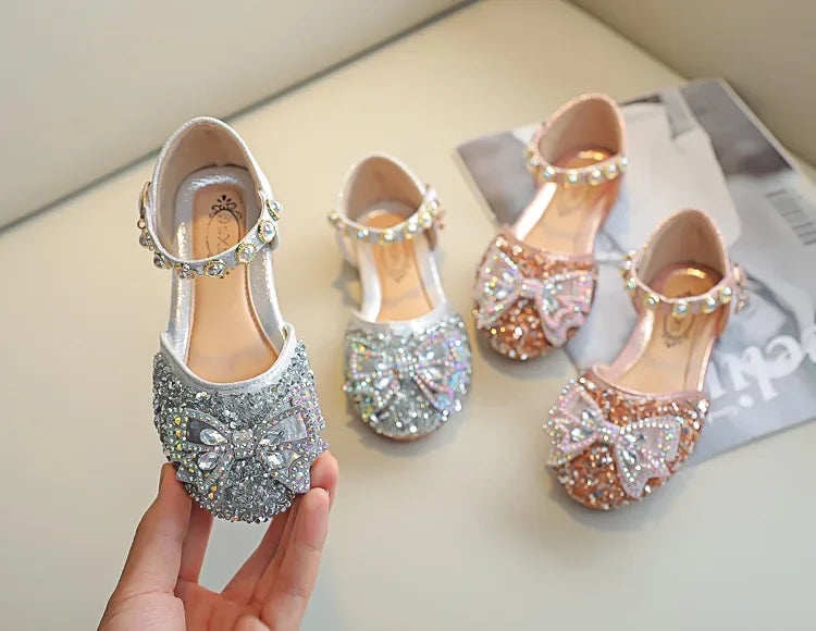 New Children Princess Shoes for Girls Bowtie Glitter Children Baby Dance Shoes