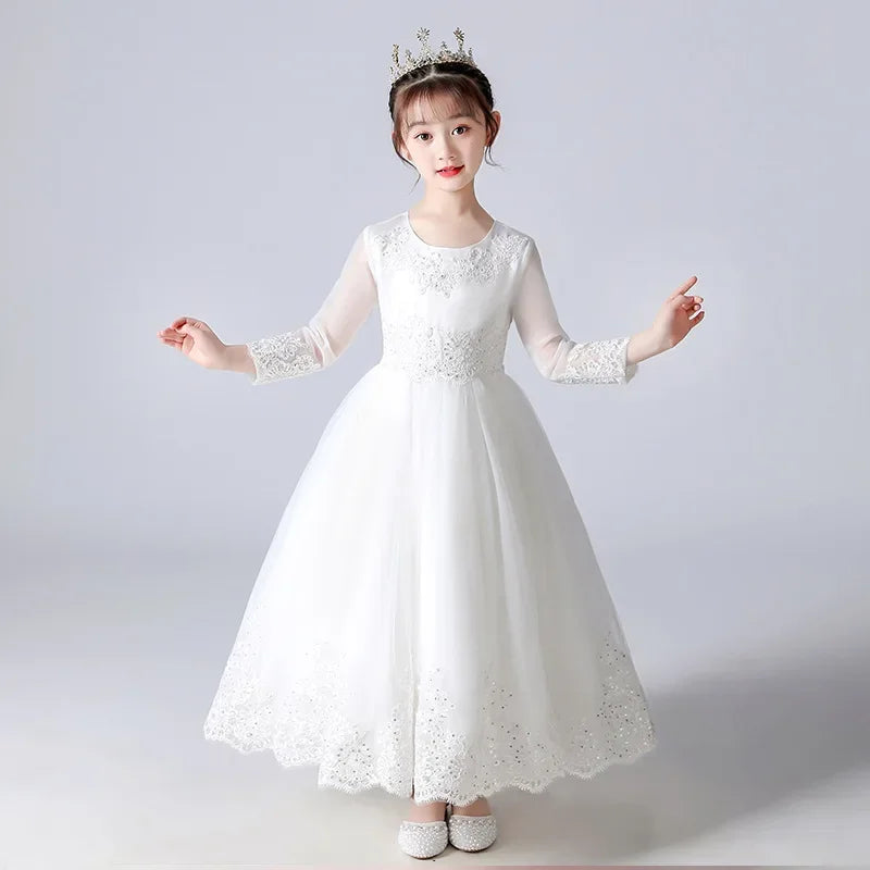 Spring Autumn Party Dress for Kids Girl Lace Long Sleeve Sequin Dress