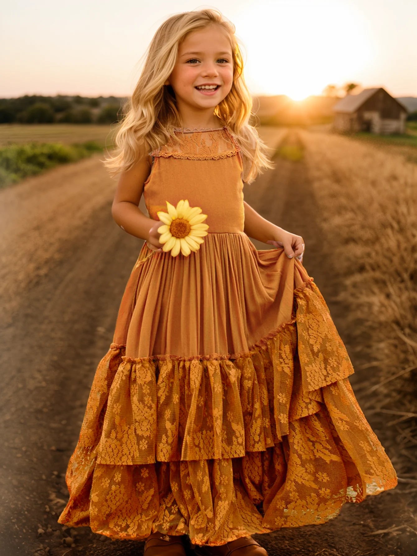 New Girl Lace Chiffon Backless Long Dress Wedding Flower Girl