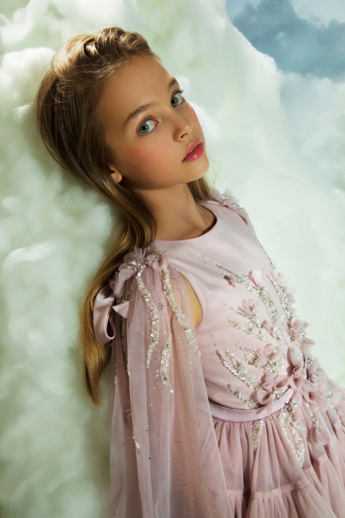 Blush Pink Flower Girl Dresses With Cape Customized Floral Ruffles Princess Baby Girl's Birthday Party Gowns Kids Pageant Dress