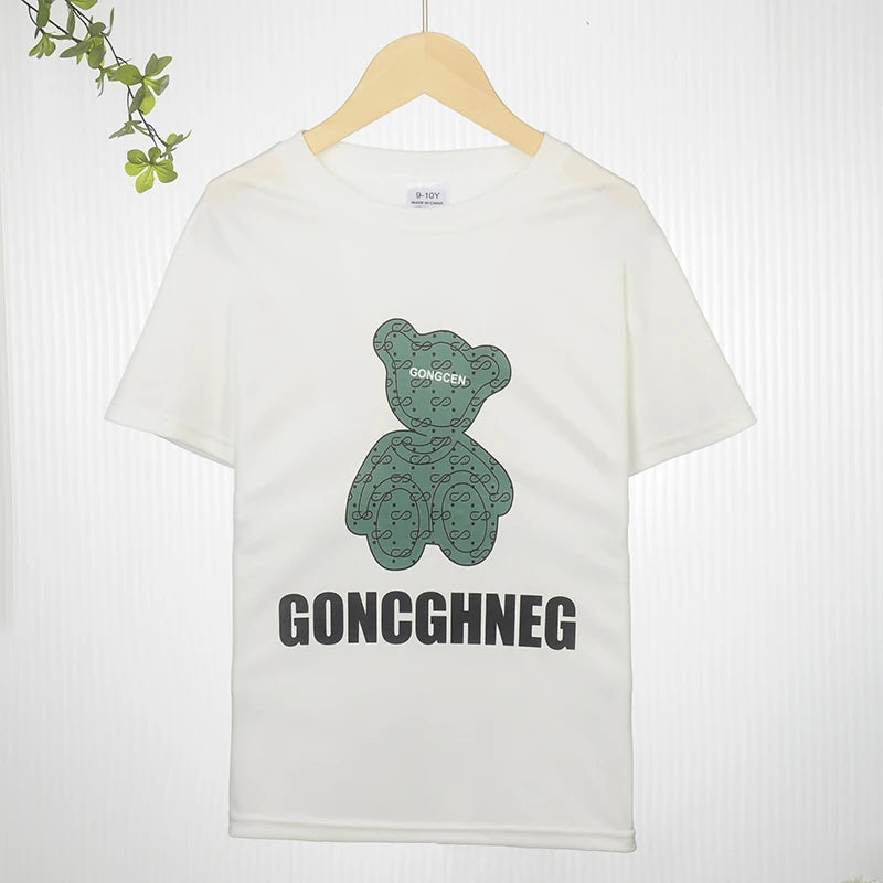 Boys Cartoon Bear Clothes Set with Tshirts and Shorts