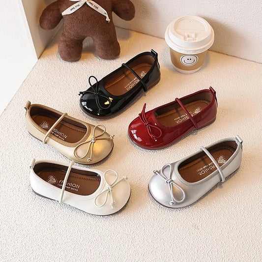 Girl Leather Shoes Simple Bowknot Princess Versatile Children's Flats Fashion Spring Autumn Kids Causal Ballet Loafers Trend New