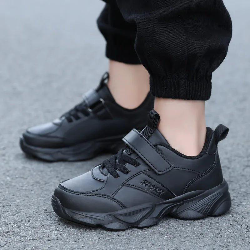 Children Shoes Kids Casual Sneakers Black Pu Leather Sports Shoes