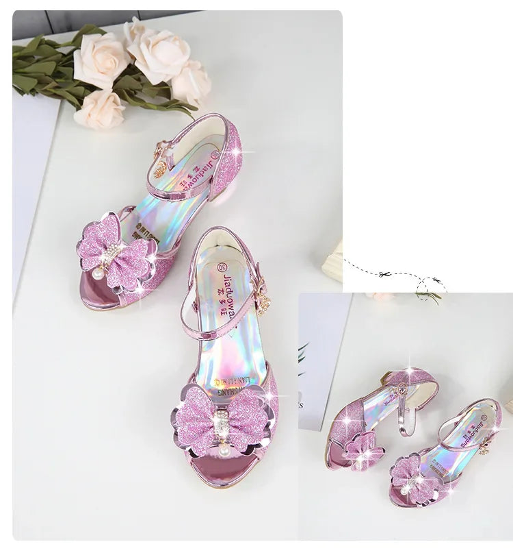 Girls Princess Shoes Summer Children High Heels Open-toe Party Wedding Toddlers Sandals