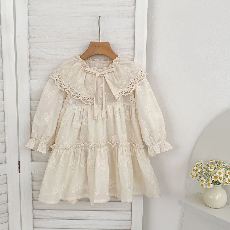 YBFSKID 2026 Spring Kids Girls Dress French Lace Collar Infant Babys Girls  Dress