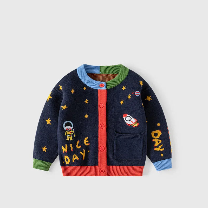 Tony Astronaut Star Patchwork Little Boys Sweater