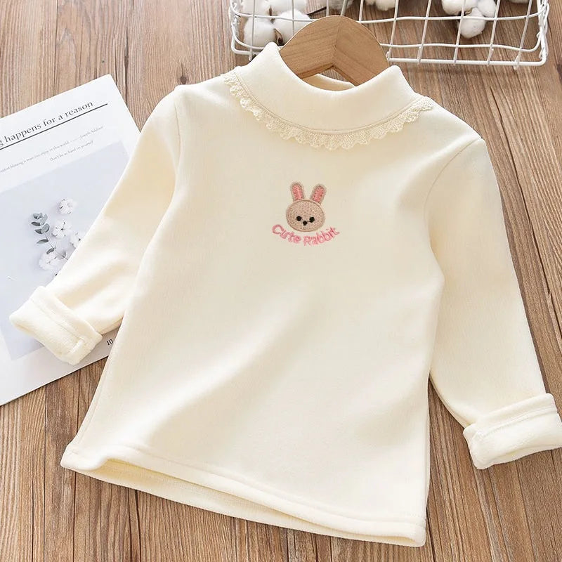 Sarah Rabbit Embroidery Velvet Long Sleeve Top