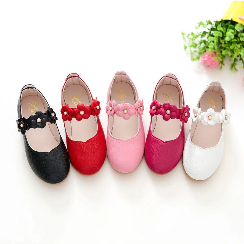 Girls Low-top Solid Color Leather Shoes Princess Shoes Flowers Student Single Dance Shoes White Child Shoes Comfortable Wearable